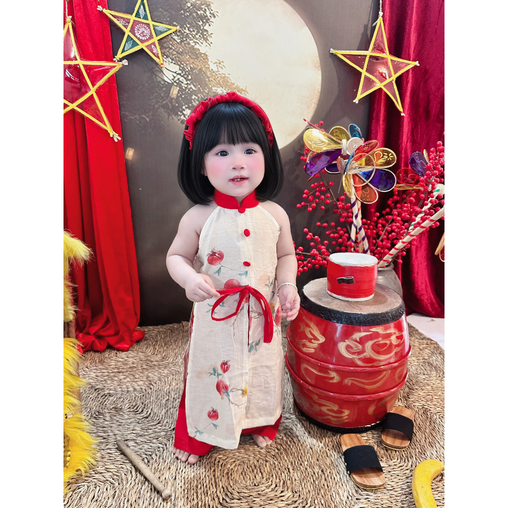 Áo dài yếm cho bé gái UNBEE 1 đến 4 tuổi chất liệu đũi tơ tằm - Áo dài trung thu cho bé gái
