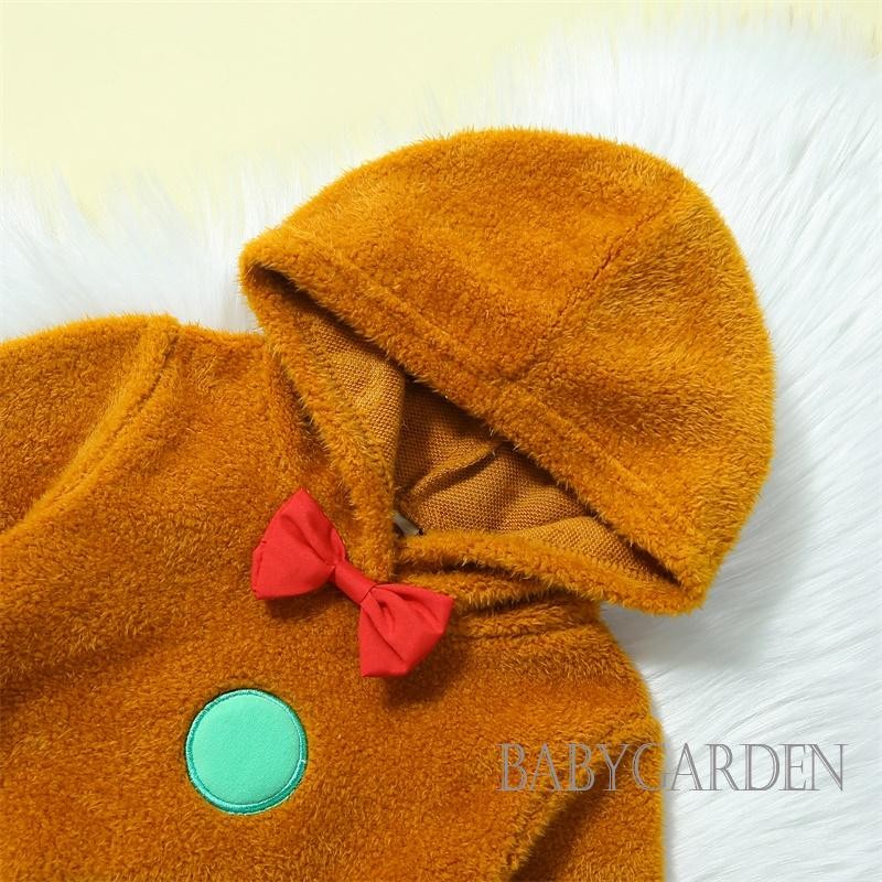 Trẻ Sơ Sinh Cho Bé Giáng Sinh Fuzzy Jumpsuit Bánh Gừng Người Dễ Thương Có Mũ Trùm Đầu Áo Liền Quần Trang Phục Quần Áo