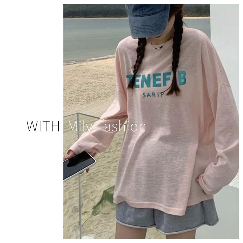 Milyfashion Mùa Hè In Chữ Rời Giảm Tuổi Ôm Hơn Nhìn Dài Tay Áo Thun