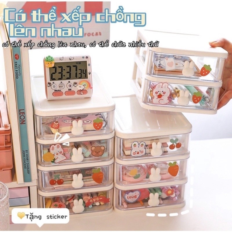 Kệ Nhựa Mini 3 4 tầng , Kệ Mỹ Phẩm Để Bàn,Tủ Nhựa mini Hộp đựng phụ kiện 4 tầng có ngăn kéo tai thỏ, kệ nhựa đựng đồ