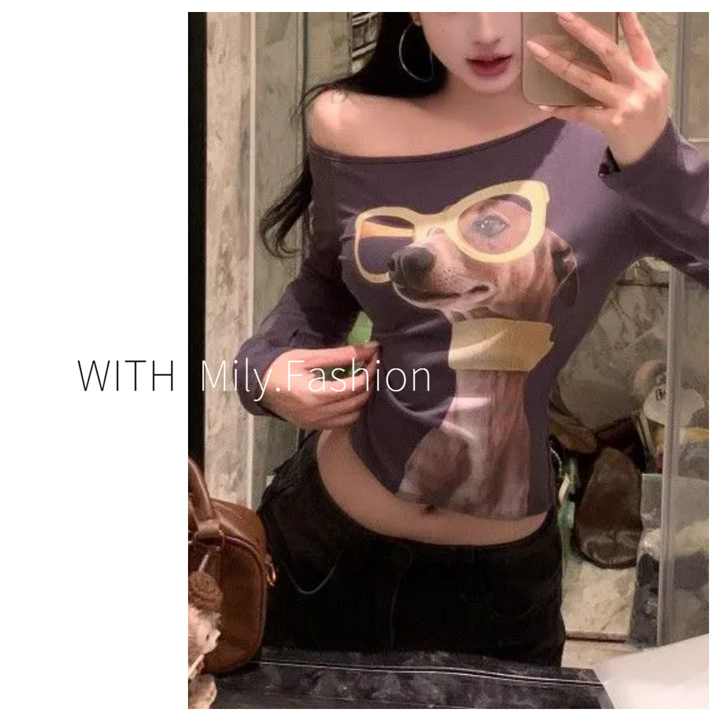 Milyfashion Áo Sweater Lông Cừu Đức, Phong Cách Cartoony In Hình Ngang Vai, Ấm Áp Thu Đông