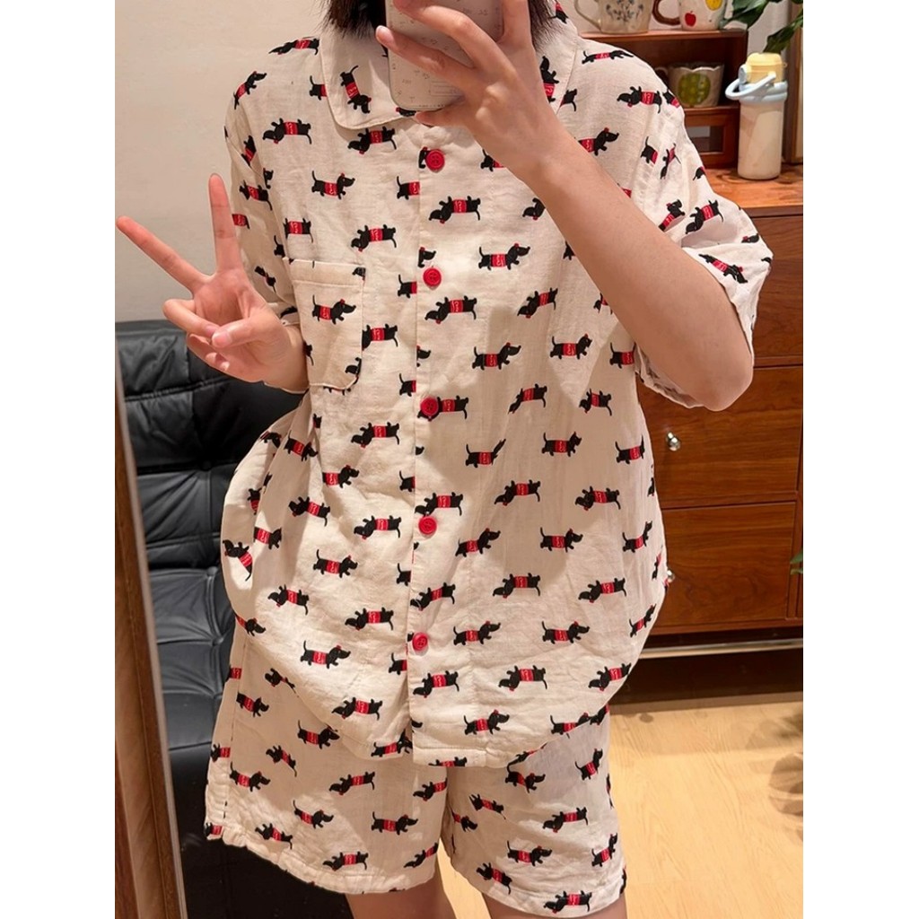 Phim Hoạt Hình Dachshund Quần Short Tay Ngắn Pyjama Bộ Nữ Hợp Thời Trang Hàn Quốc Bộ Nhà