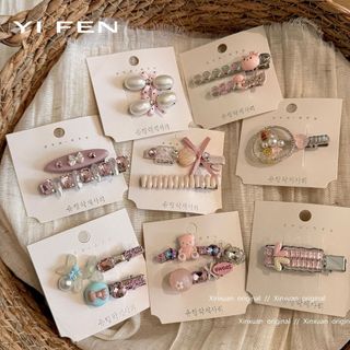 YIFEN Hàn Quốc Ngọt Hồng Pha Lê Tóc Mùa Hè Trán Tóc Gãy BB Bên Nổ Kẹp