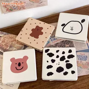 Gương trang điểm FAVORITEGOODS, Gương mỹ phẩm vuông hình gấu nhỏ, Gương bỏ túi hoạt hình Mini hai mặt di động