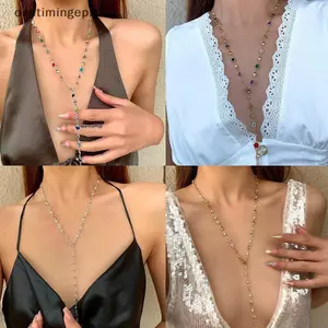 VFZ Thời Trang Kính Nhiều Màu Sắc Dài Hình Chữ Y Nelace Kim Loại Xương Đòn Dây Xích Vàng Bạc Màu sel Nelace Đảng Trang Sức Cơ Thể OTE