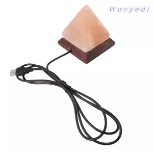 Đèn đá muối pha lê WANYEDI, Đèn muối chạm khắc tay 7 màu, Đế gỗ độc đáo Đèn đổi màu kim tự tháp chạy bằng USB Trang trí phòng khách