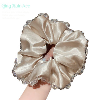 Cao Cấp Pha Lê Viền Satin Scrunchy Tóc Nữ 2026 Phong Cách Mới Buộc Bóng Dây Tóc Ánh Sáng Sang Trọng Phụ Kiện Tóc Mũ Đội Đầu