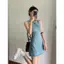 Váy Denim không tay màu xanh cổ điển Thiết kế mùa hè Niche Slim-fit Slimer Look Temperament Váy hông