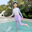 Bộ đồ bơi chia màu sắc tương phản cho bé gái Mùa hè Phong cách mới Áo dài tay tình yêu dành cho trẻ em + Chấm bi Culottes Swimsu