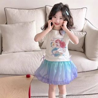Bộ váy công chúa cho bé gái nàng tiên cá - Áo thun tay ngắn phối chân váy voan phồng ngọt ngào