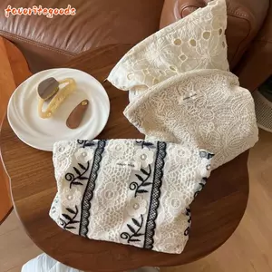 Túi trang điểm FAVORITEGOODS, Túi đựng bàn chải vệ sinh ren phong cách Boho, Túi đựng mỹ phẩm thêu hoa thanh lịch văn học Túi đựng mỹ phẩm dung tích lớn dành cho nữ