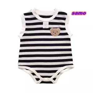 SAMO Bộ đồ liền thân cho bé mùa hè, Bộ đồ liền thân không tay bằng vải Cotton, Bộ đồ liền thân sọc họa tiết thông gió Thiết kế màu trơn Quần áo sơ sinh
