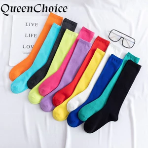 1 Cặp Nữ Trơn Màu Kẹo Bắp Chân Dài Vớ Nữ Cotton Phong Cách Nhật Bản Tất