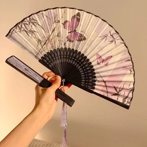 Cổ Mới Phong Cách Trung Hoa Quạt Gấp Nữ Di Động Phong Cách Trung Hoa Hanfu Sườn Xám Vũ Quạt Hộ Gia Đình Đen Tre Quạt