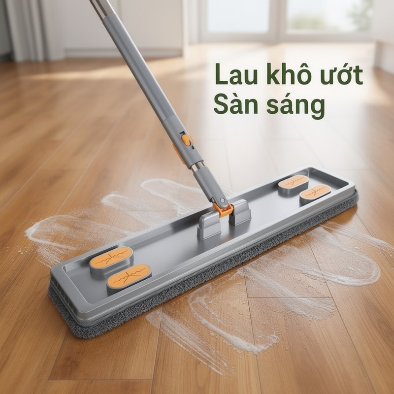 cây lau nhà phun sương tự vắt đa năng lau khô ướt đầu xoay kèm khăn lau sợi mịn cán dài