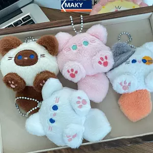 MAKY Kawaii Mềm Thú Nhồi Bông Dài Đuôi Mèo Đồ Chơi Móc Khóa Sang Trọng Túi Búp Bê Mặt Dây Chuyền Ô Tô Móc Khóa Trẻ Em Sinh Nhật Quà Tặng VN