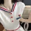 Áo thun dệt kim họa tiết gai dầu phong cách Preppy Cổ áo hải quân thêu phiên bản rỗng mùa hè Áo thun phù hợp giảm tuổi