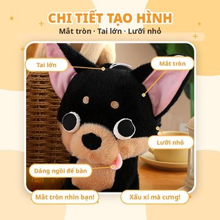 Gấu bông chó Chihuahua – Nhồi bông mềm mại, dễ thương – Trang trí phòng ngủ, để bàn – Ôm ấm áp – Kích thước vừa tay