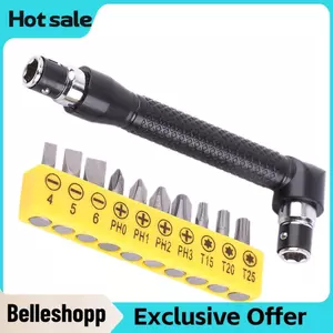 Belleshopp Bộ cờ lê ổ cắm hình chữ L 2 đầu 90 độ Bộ chuyển đổi góc phải với 10 chiếc Bit để sửa chữa gia đình và cơ khí ô tô
