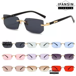 Kính râm không khung IFASIN, Kính râm hình chữ nhật không vành bảo vệ Y2K UV400, Kính mắt thời trang dành cho nữ và nam giới
