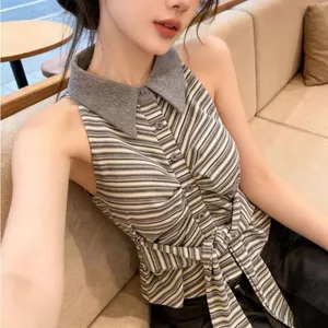 Hot Girl Sọc Ve Áo Dây Dệt Kim Áo yếm Nữ Mùa Hè Phong Cách Mới Cao Cấp Hẹp Đơn @