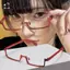 Y2K Anime Nhật Bản Khung Kính Cosplay Vuông Nhỏ Màu Đỏ Nửa Mặt Kính Không Có Ống Kính Kim Loại Thời Trang Kính Mắt Chữ Nhật Mới