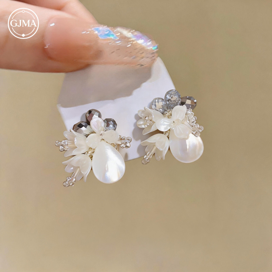 Bông tai ngọc trai hình giọt nước hoa pha lê Phụ kiện cao cấp đa năng thanh lịch