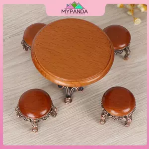 MYPANDA 1: 12 Nhà Búp Bê Nội Thất Thu Nhỏ Bằng Gỗ Tròn Nhà Bếp Bên Bàn Và Ghế đẩu.