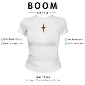 BOOM Áo Baby Tee Nữ Cotton Ôm Body-Áo Thun Ngắn Tay Y2K In Hình PhongCách Mùa Hè, Cổ Tròn Hàng Đầucách hàn quốc phong347