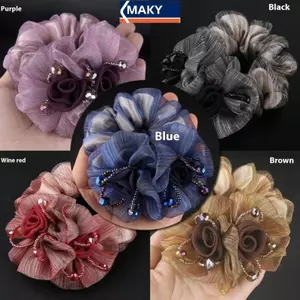 MAKY Dây Cao Su Mũ Đội Đầu Hoa Tóc Dây Thanh Lịch Người Phụ Nữ Updo Đuôi Ngựa Co Giãn Lớn Scrunchie Phụ Kiện Tóc Cho Nữ VN