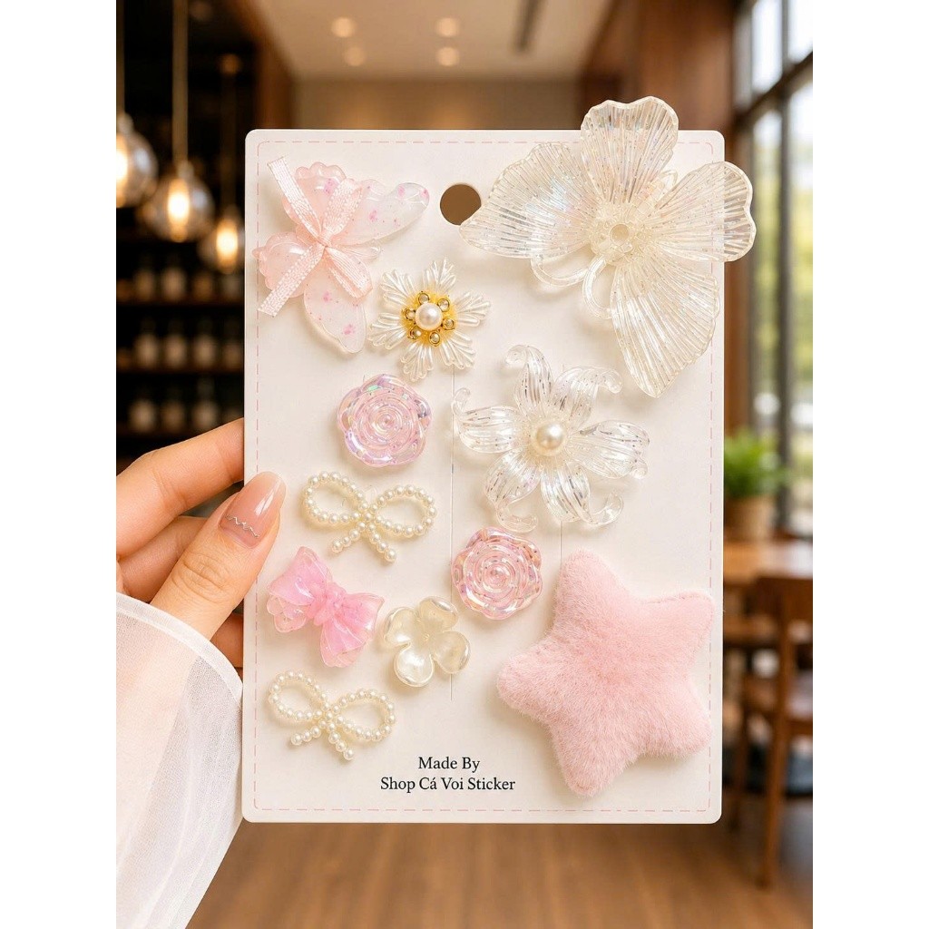 💜 Set Charm Resin Hồ Điệp Tử Đinh Hương Hoa Pha Lê Tím Ánh Ngọc Trái Tim Sao Trang Trí Dép Handmade Cao Cấp