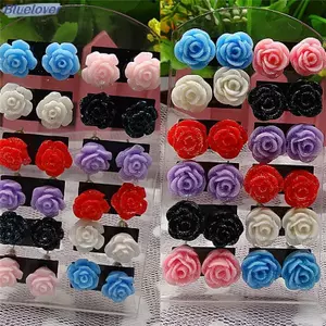Bluelover 12 Đôi Bông Tai Hoa Hồng Huyền Bí Bông Tai Hoa Màu Hỗn Hợp Bán Buôn Mới