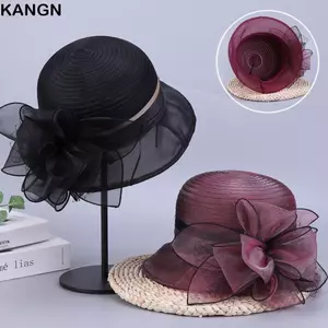 Mũ che nắng ngoài trời KANGN, Mũ trà Organza Mũ lưu vực mùa hè, Hoa màu trơn thoáng khí cho nữ Mũ ngư dân