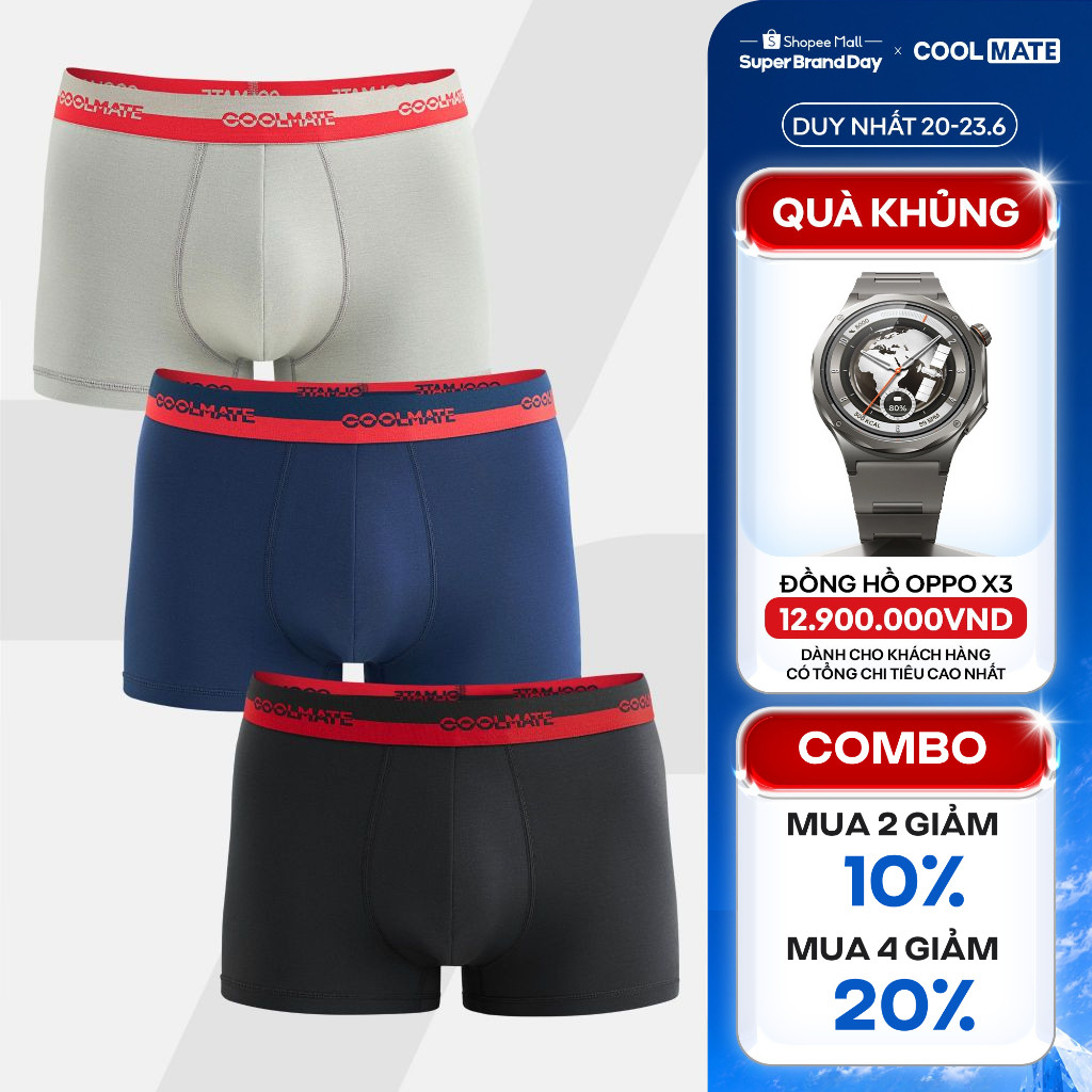 [MUA 4 GIẢM 20%][BẢN GIỚI HẠN]Combo 03 quần lót nam Trunk Bamboo Fortune kháng khuẩn Coolmate