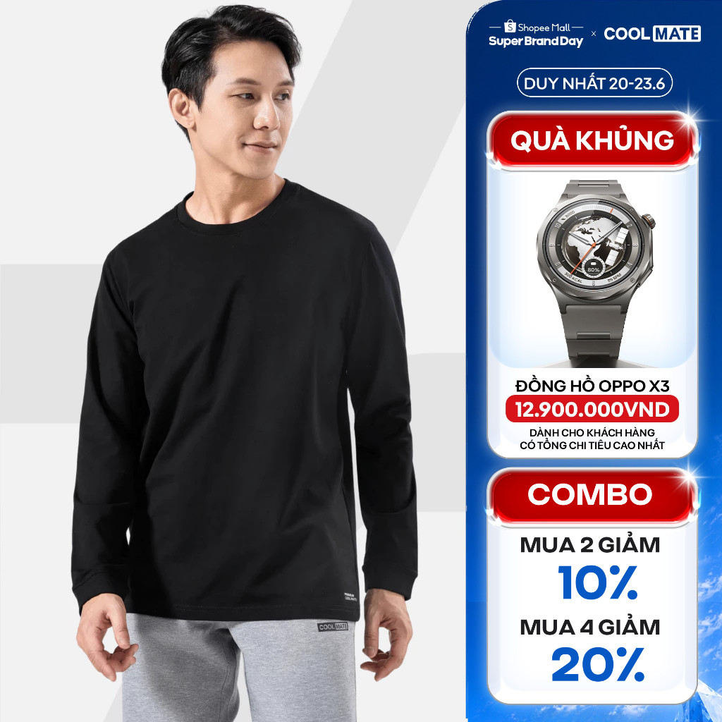 [MUA 4 GIẢM 20%]Áo thun nam dài tay thu đông Cotton Compact Premium chống nhăn, giữ ấm tốt Coolmate