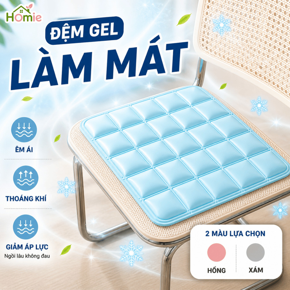 Đệm Gel Lạnh Lót Ghế Ngồi Làm Mát Mùa Hè Hạ Nhiệt HOMIE, Nệm Ngồi Văn Phòng, Ô Tô Êm Ái Thoáng Khí