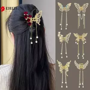 Kẹp Vuốt Tóc Vuốt Bướm Tinh Tế Hàn Quốc Mới Đuôi Ngựa Bím Tóc Ngọc Trai Kẹp Tóc Cô Gái Cua Mũ Kim Loại Quà Tặng VN