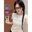 Thiết kế nơ rỗng Áo thun ngắn tay Cotton mịn dành cho nữ Mùa hè Phong cách mới Phù hợp với cổ tròn viền ren mỏng