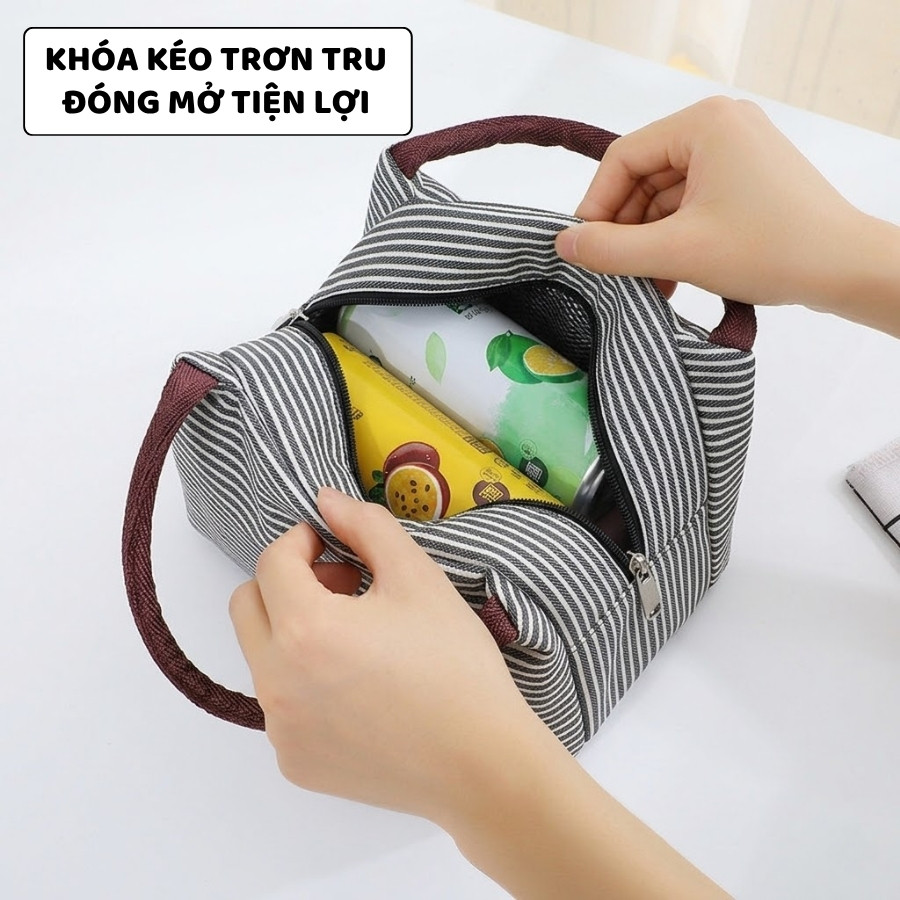 Túi Giữ Nhiệt Đựng Cơm Trưa Văn Phòng ENODA HOME, Túi Đựng Hộp Cơm Thiết Kế Sọc Hiện Đại TUICOM012