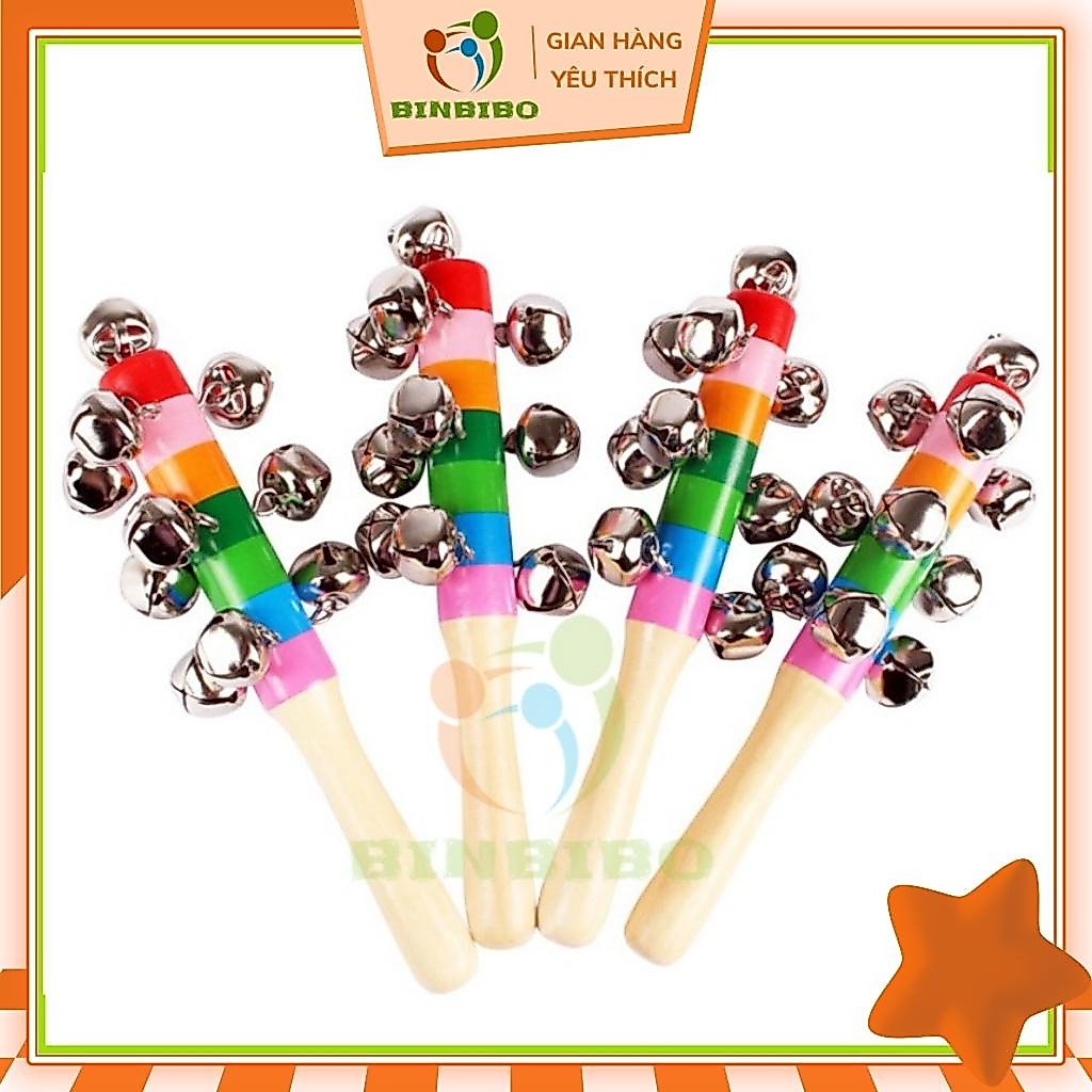 Đồ chơi xúc xắc lục lạc cán gỗ cầm tay bảy sắc cầu vồng cho bé - Binbibo