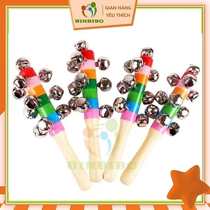 Đồ chơi xúc xắc lục lạc cán gỗ cầm tay bảy sắc cầu vồng cho bé - Binbibo