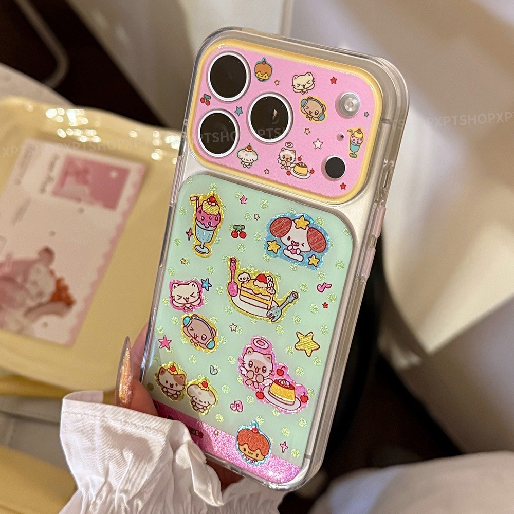 Ốp điện thoại mạ vàng hình chú chó mèo hoạt hình cho iPhone 17 Pro Max 16 15 14 Vỏ bảo vệ chống sốc