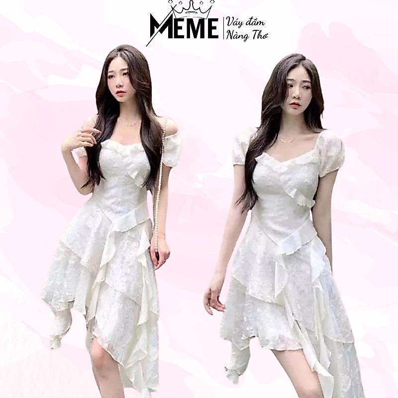 Đầm dự tiệc thiết kế tay bồng chiết eo tùng xoè phá cách tua rua cách điệu - [TLV13]  MeMe Boutique