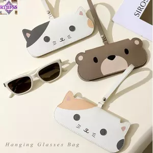Bảo vệ kính mắt RTJIFSS, Túi đựng kính treo chống trầy xước hình mèo hoạt hình, Túi đựng kính da PU chống sốc di động