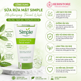 [Mẫu mới] Combo Sữa Rửa Mặt Simple - Tẩy Trang - Sữa Rửa Mặt Dịu Nhẹ 150ml Heri Skin