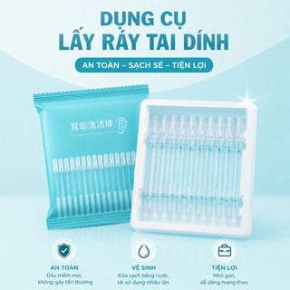 Lấy ráy tai silicon, tăm bông dính, dụng cụ lấy ráy tai cho bé an toàn tái sử dụng hộp 24 cây