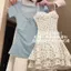 Áo sơ mi ngắn tay tươi mát phong cách Hàn Quốc Top Slimer Look Sling Váy xếp ly hoa nữ nhỏ