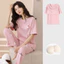 Phụ Nữ Hoạt Hình In Hình Ngắn Tay Quần Dài Bộ Đồ Ngủ Có Tích Hợp Áo Ngực Rời Plus Kích Thước Loungewear Cho Nhà Hàng Ngày Giải Trí