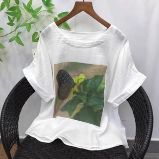 [Hàng có sẵn] Áo sơ mi nữ 100% cotton chất lượng cao Áo thun cotton in hình hoạt hình kỹ thuật số