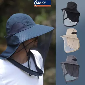 MAKY Mũ ngư dân ngoài trời Vành rộng Mũ Buet Mũ chống muỗi có lưới đuổi côn trùng Bảo vệ ong nam Mũ câu cá VN